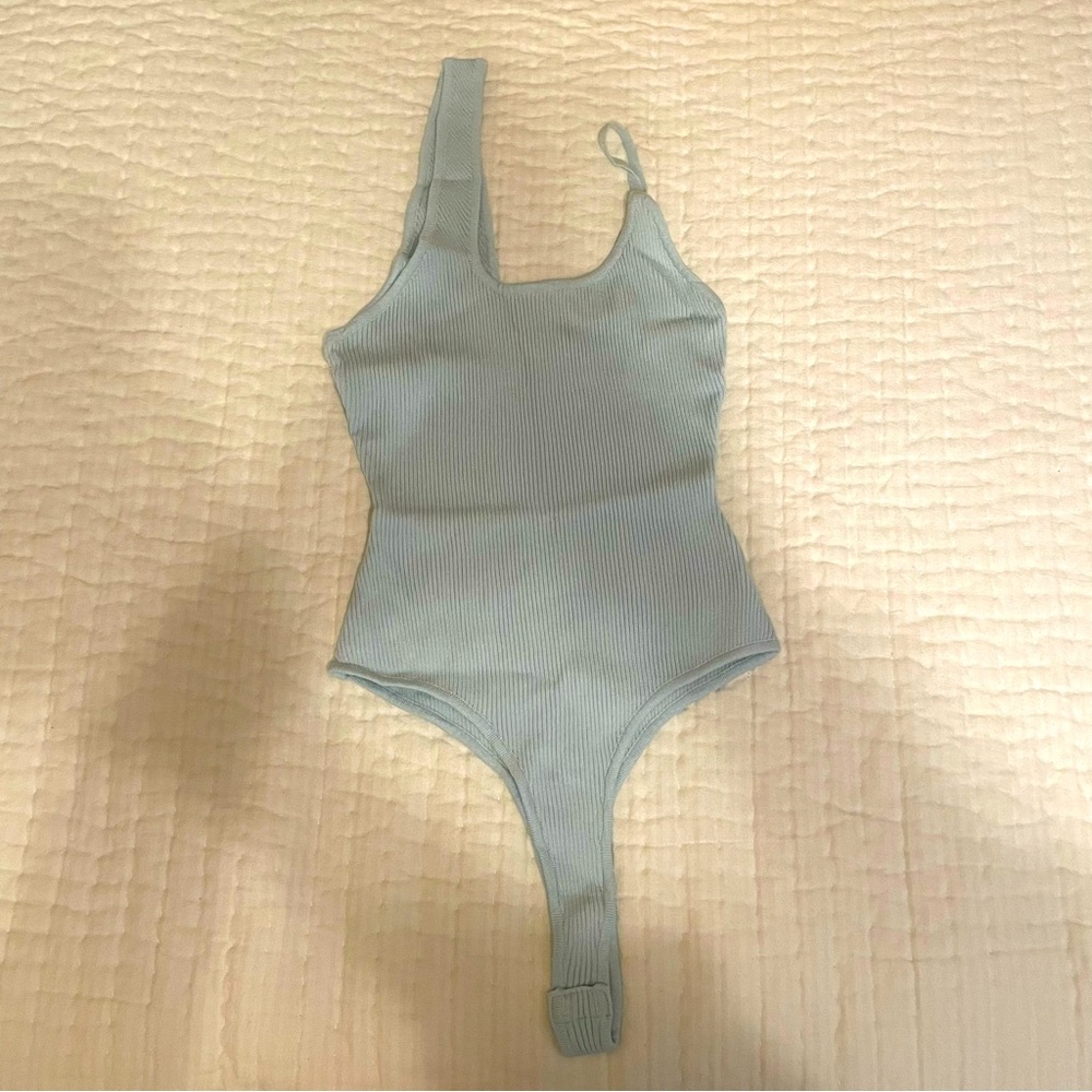 Miss Lola Light Blue Ribbed Bodysuit